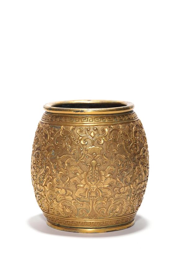 Castle AuctionA Gilt Bronze Floral Scroll Jar, 17th–19th C Pr.