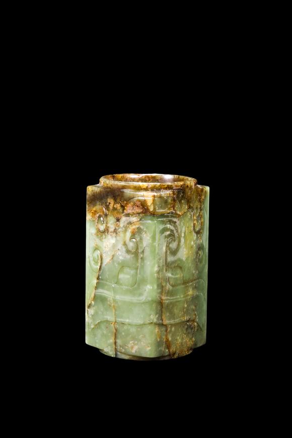 Castle AuctionA Mottled Dark Green Jade Cong, Shang, Circa 13th–11th C BC Pr.