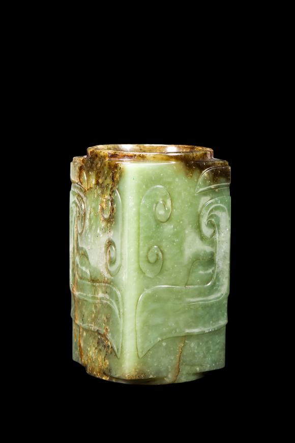 Castle AuctionA Mottled Dark Green Jade Cong, Shang, Circa 13th–11th C BC Pr.