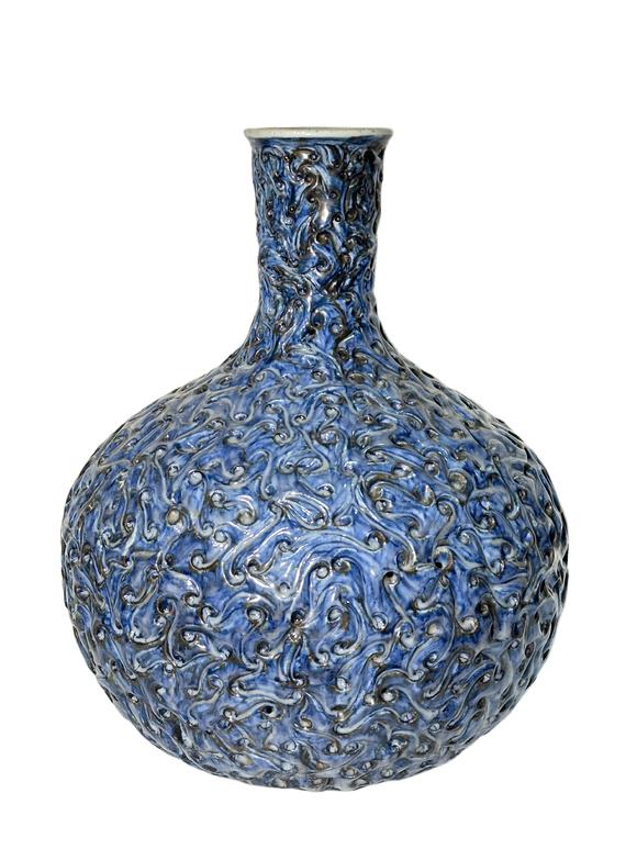Castle AuctionA Chinese fine Blue and white ground sky ball vase, Ming Dynasty Pr. 