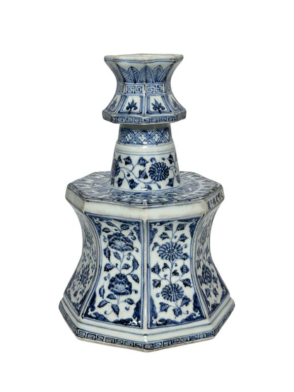 Castle AuctionBlue-and-white entwined floral candle holder, Ming Dynasty Pr. 