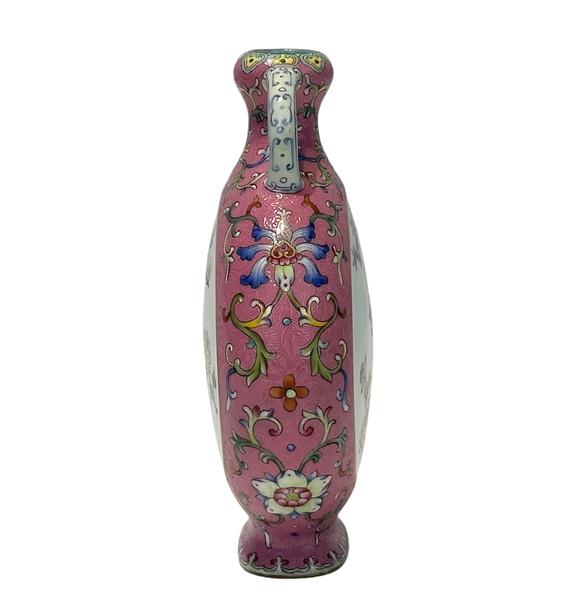 Castle AuctionA Chinese Rouge-red ground Famille Rose flat vase, Qian Long Pr. 