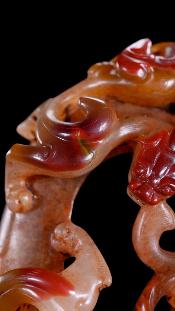 Castle AuctionA Red and Pale Jade Chilong Dragon Carving, Han, Circa 2nd C BC–2nd C AD Pr.