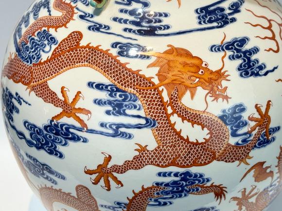Castle AuctionAn extra large size of vase with double ears, and  cloud dragon patterns, Qian Long Pr. 