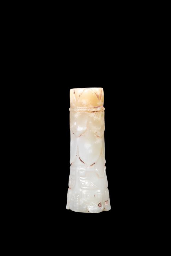 Castle AuctionA Pale Celadon Jade Taotie Tube Bead, Western Zhou, Circa 10th–9th C BC Pr.