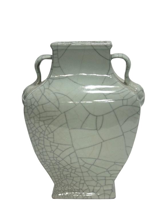 Castle AuctionA Chinese Ge-glazed double-handled square vase, Qian Long Pr. 