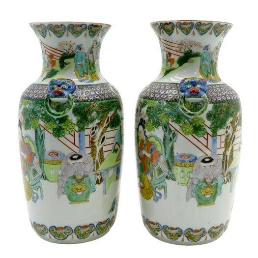 Castle AuctionLot of 2 China Porcelain Famille Verte Vases