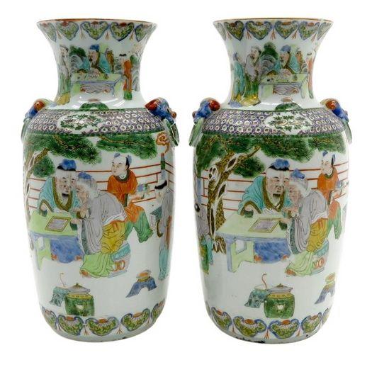 Castle AuctionLot of 2 China Porcelain Famille Verte Vases