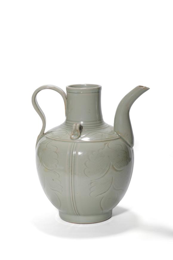 Castle AuctionA Longquan Celadon Carved Floral Ewer, 13th–14th C Pr.