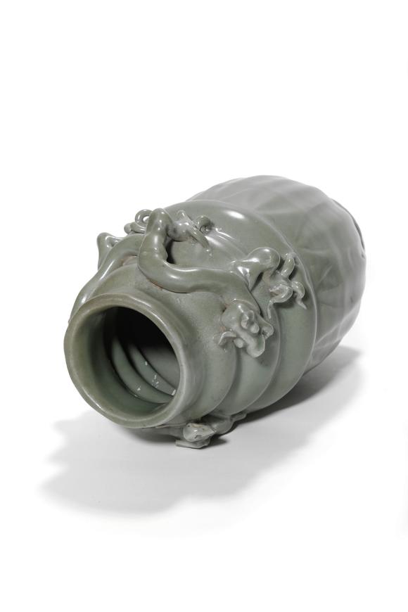 Castle AuctionA Longquan Celadon Dragon Relief Vase, 13th–14th C Pr.