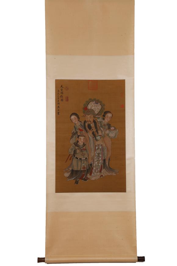 弘楊株式會(huì)社唐寅絹本天官賜福圖畫