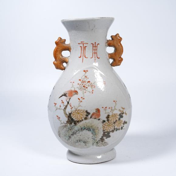 弘楊株式會(huì)社粉彩礬紅花鳥紋鳳兒尊