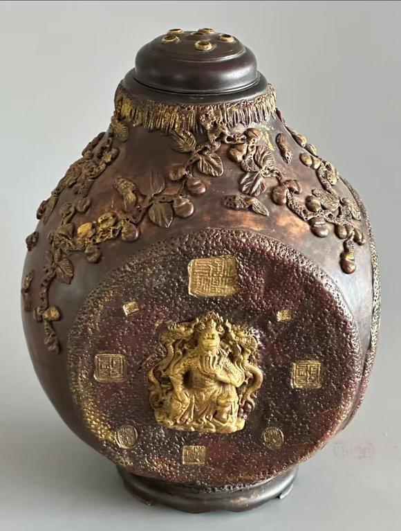 上海鴻生匏器描金財神寶罐
