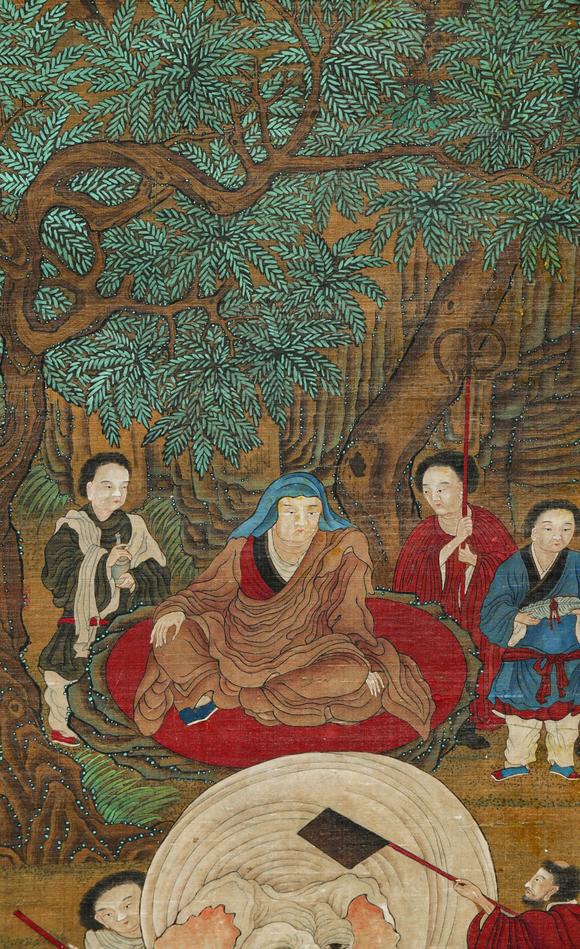 Cascade'sVertical axis of Yan Liben silk printing image | 閻立本絹本洗象圖立軸