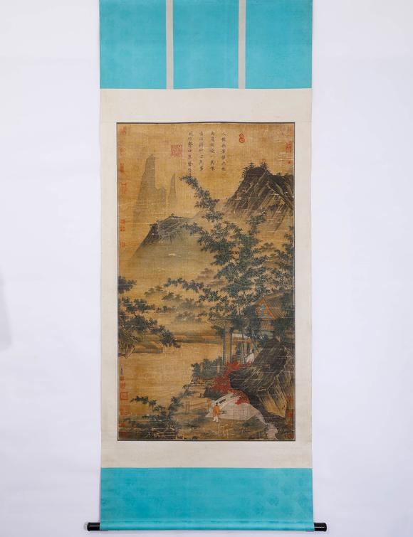 Cascade'sVertical axis of waterfall view in Benxi, Mayuan silk | 馬遠絹本溪觀瀑圖立軸