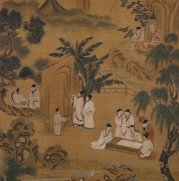 Cascade'sDong Hao silk courtyard elegant collection vertical axis | 董浩絹本庭院雅集圖立軸