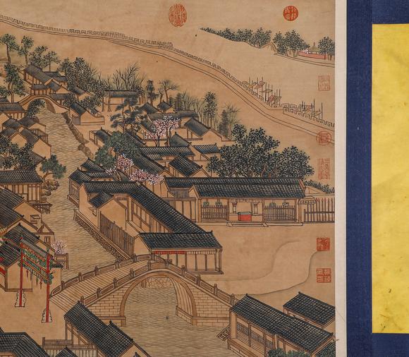 Cascade'sLong scroll of comb-like drawings of Qionglou in Lang Shining Ignatius Sichelbart. | 郎世寧艾啟蒙合繪絹本瓊樓櫛列圖長卷