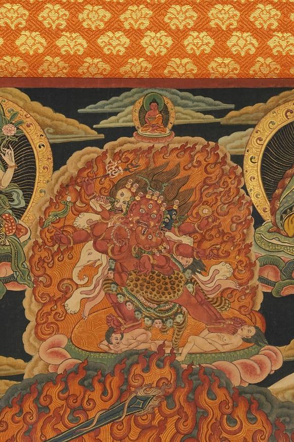 京都祇園會(huì)拍賣清乾隆 寧瑪派八部普巴金剛（九普巴）唐卡 欽則（欽孜）畫派體系 
 布面 日本古裂裝裱 日本桐箱附 本物保證