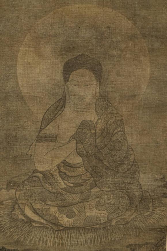 京都祇園會拍賣元代 華嚴三圣圖三幅 絹本掛軸 日本古裂裝裱 日本桐箱附