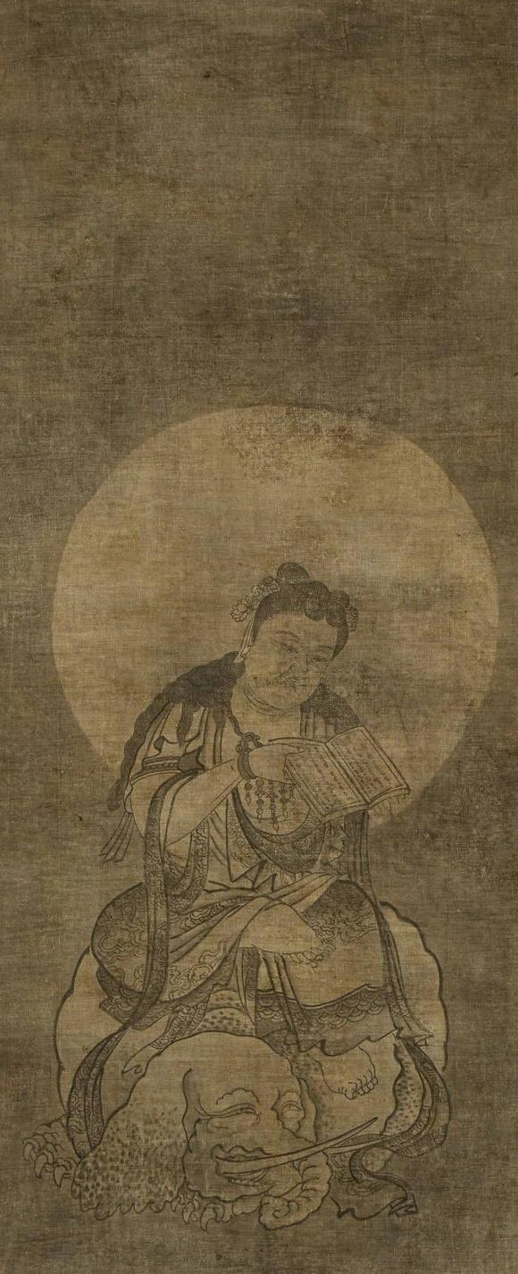 京都祇園會拍賣元代 華嚴三圣圖三幅 絹本掛軸 日本古裂裝裱 日本桐箱附