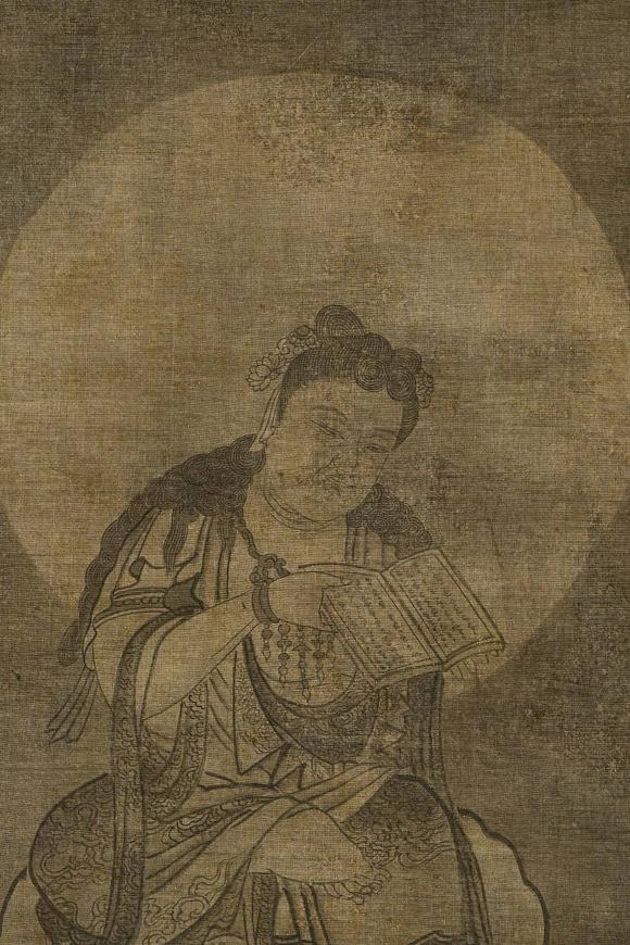 京都祇園會拍賣元代 華嚴三圣圖三幅 絹本掛軸 日本古裂裝裱 日本桐箱附