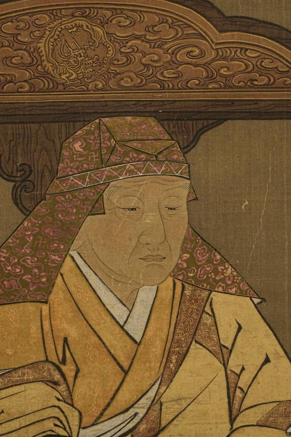 京都祇園會(huì)拍賣(mài)楚石梵琦贊佛畫(huà) 日本古裂裝裱 絹本掛軸 日本桐箱附