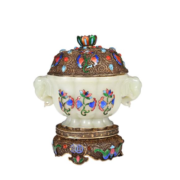 Eden Fine Antiques Galleries LLCA CHINESE HETIAN JADE GILT FILIGREE CENSER