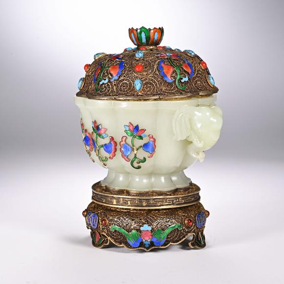 Eden Fine Antiques Galleries LLCA CHINESE HETIAN JADE GILT FILIGREE CENSER
