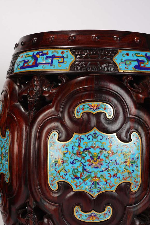 Eden Fine Antiques Galleries LLCA PAIR OF CHINESE ZITAN ENAMEL DRUM STOOLS