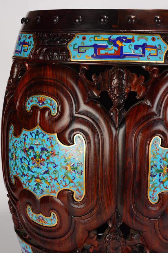 Eden Fine Antiques Galleries LLCA PAIR OF CHINESE ZITAN ENAMEL DRUM STOOLS