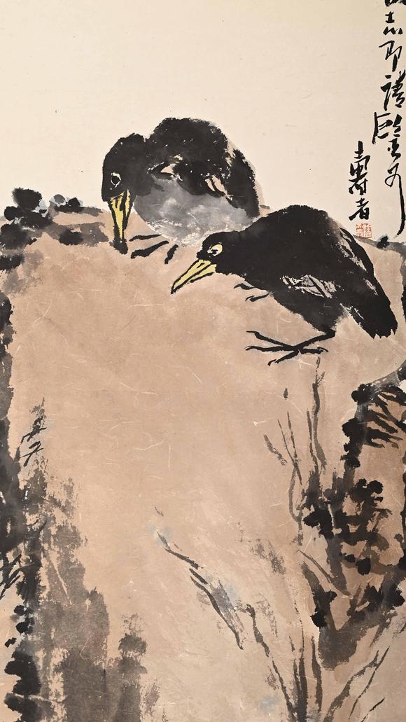 Eden Fine Antiques Galleries LLCPAN TIANSHOU MYNAHS ON A CLIFF PAINTING