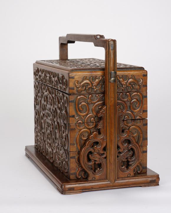 Eden Fine Antiques Galleries LLCA CHINESE NANMU CHILONG HANDLE CARRY BOX