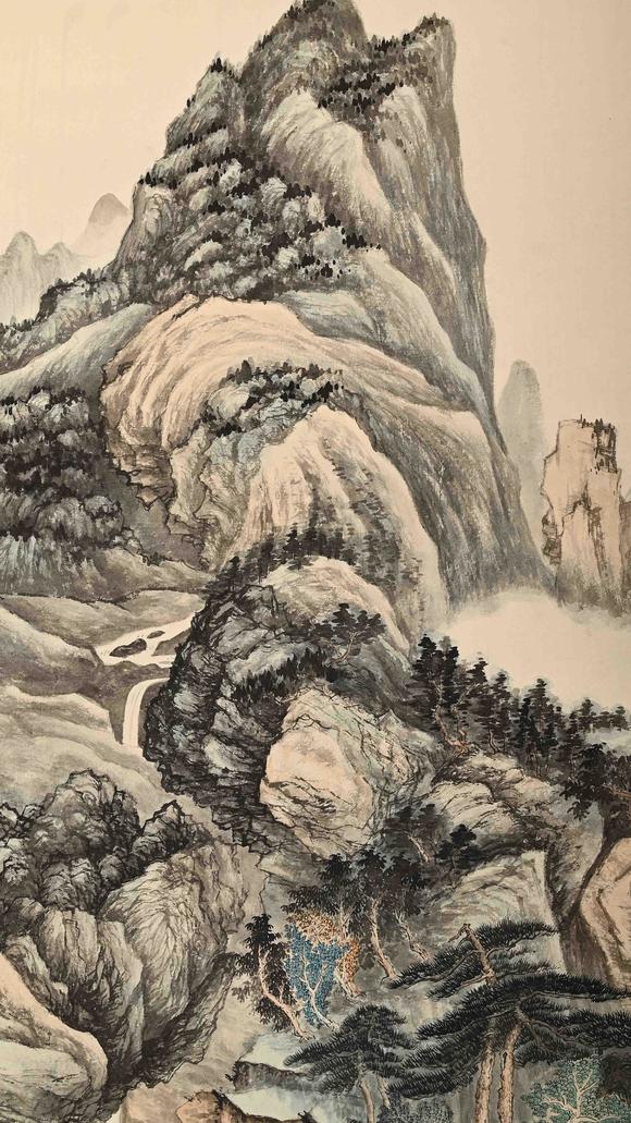 Eden Fine Antiques Galleries LLC1948 ZHANG DAQIAN MOUNTAIN WATERFALL AND SCHOLAR PAINTING