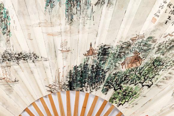 大阪美術(shù)商會(huì)申石伽、張大千合作成扇