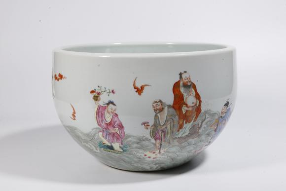 千葉大和粉彩群仙祝壽圖案缸