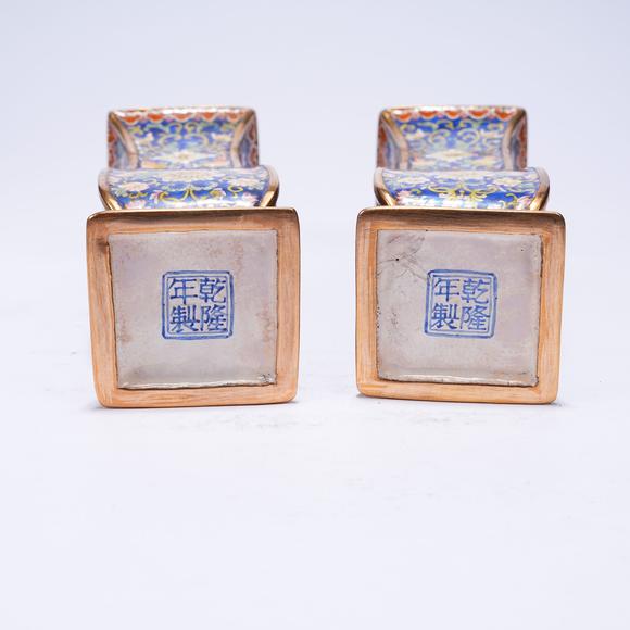 千葉大和銅胎畫琺瑯花卉紋花觚一組