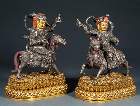 日本東勝明 鎏金鎏銀 財(cái)神一對(duì)