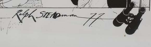 TooveysRalph Steadman (British b.1936) - Racehorse, print, signed and dated 3.3.77 lower centre, 50cm x 95cm, within a black frame, together with a further p