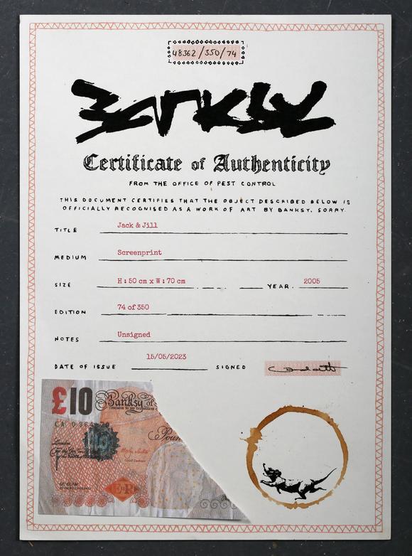 TooveysBanksy (British b.1974) - 'Jack & Jill' (2005), colour screenprint, numbered 74/350 lower left, with blindstamp, p.45cm x 65cm, within an aluminium fr