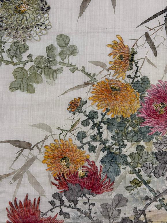 東京新日本錢世椿 菊花蜻蜓図 絹本鏡片