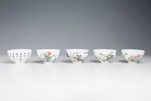 東京中央沐春堂拍賣曉芳窯 詩文茶杯5只（二）