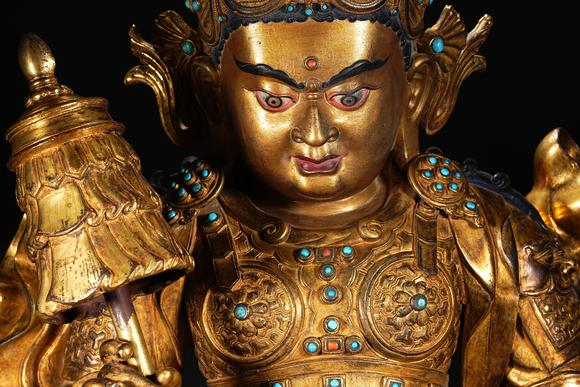 日本東海名古屋清代銅鎏金財(cái)寶天王造像