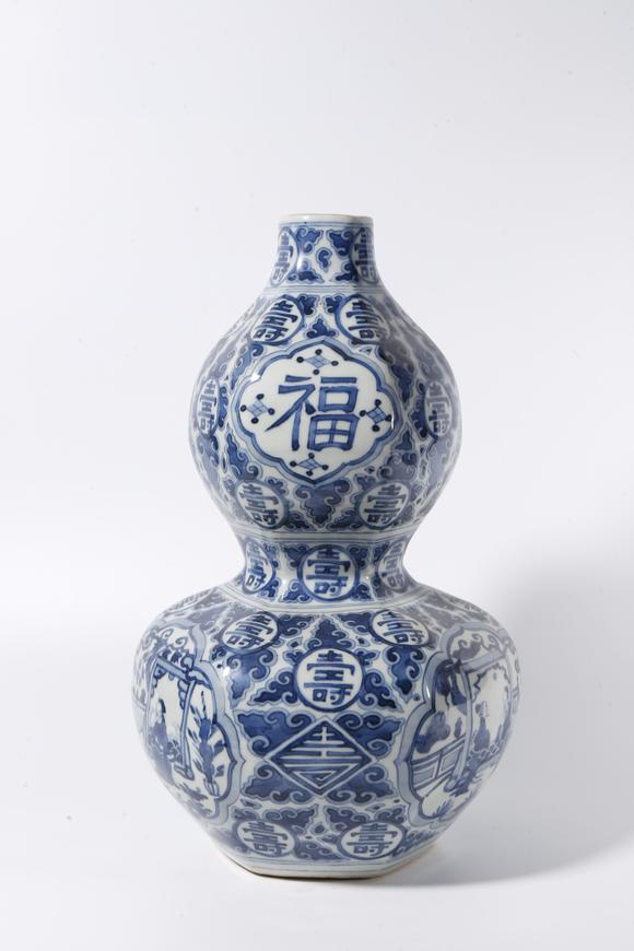 千美會青花福壽萬代紋葫蘆瓶