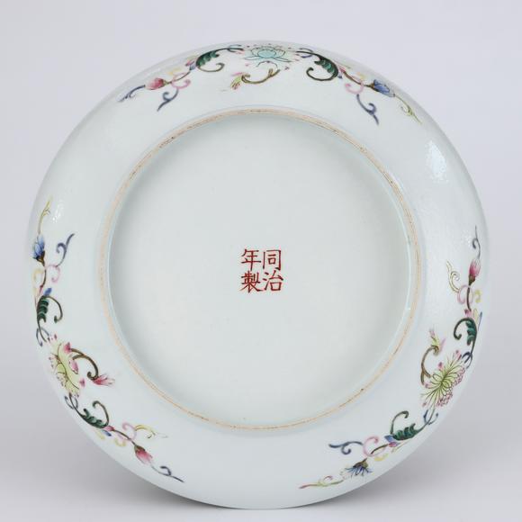 鐮倉(cāng)美術(shù)清同治 黃地粉彩喜上眉梢紋盤(pán)