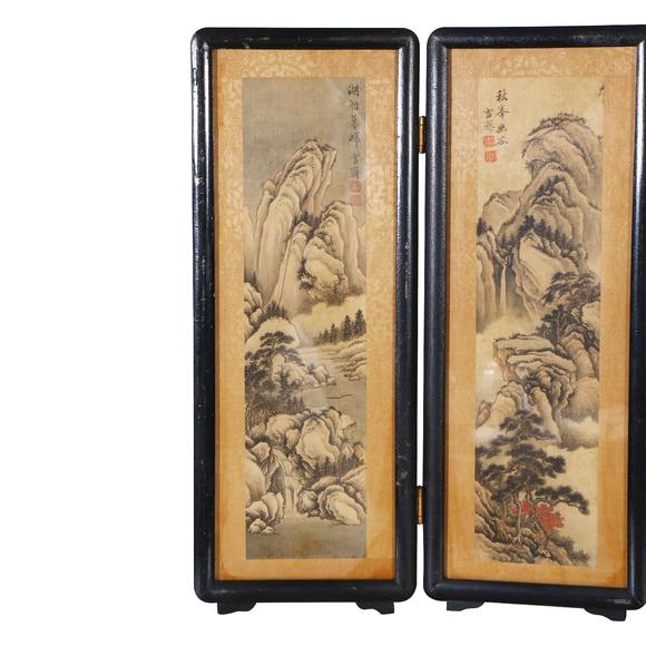 鐮倉美術溥伒 仿古山水桌面屏風