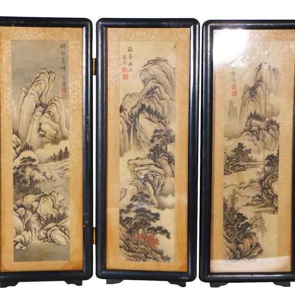 鐮倉美術溥伒 仿古山水桌面屏風
