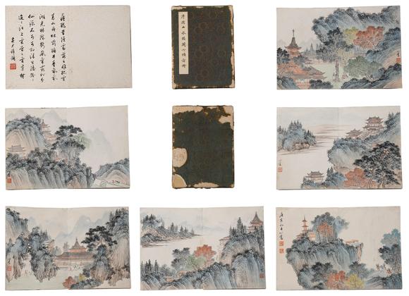 千美會溥儒《山水樓閣六幀圖冊》紙本冊頁