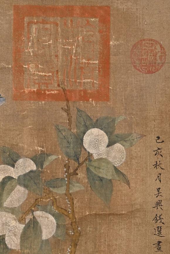 日本松町古美錢選 白鳴禽圖