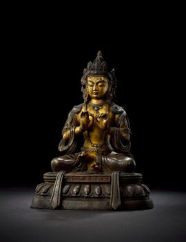 清乾隆宫廷(六品佛楼)  铜泥金颦眉佛母像