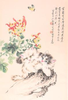 孙菊生 猫蝶图